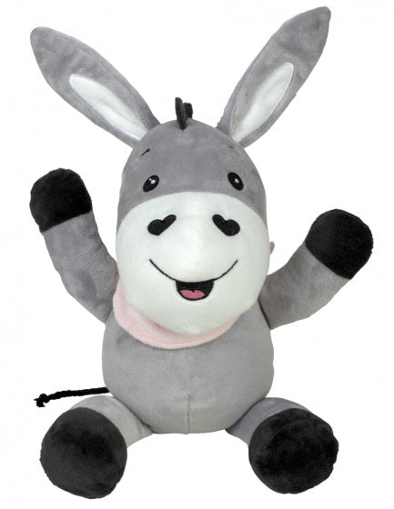 knuffelezel met geluid grijs/roze 25 cm
