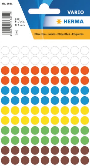etiketten 540 stuks 8 mm multicolor