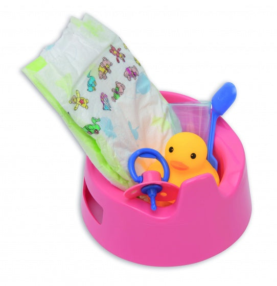 Babypotje roze met accessoires 15 cm