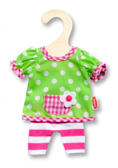 bloemenjurk met legging voor pop van 20-25 cm groen/roze