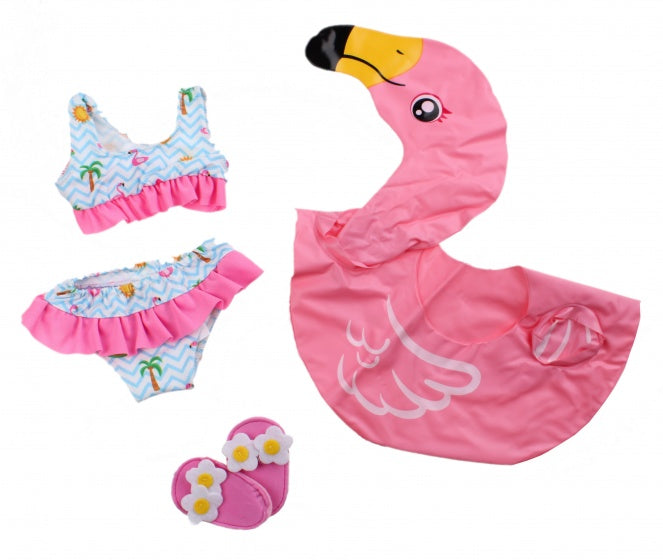 Flamingo zwemset poppen roze 35-45 cm