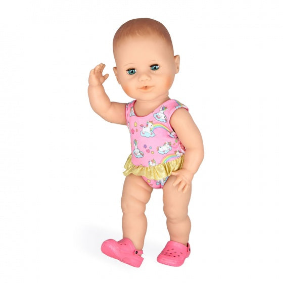 eenhoorn poppenbadpak roze 35-45 cm