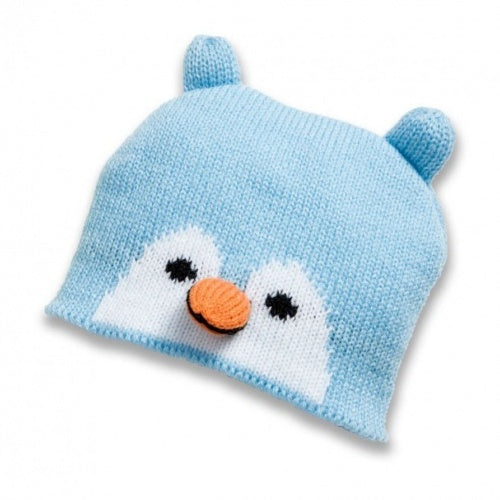 poppenmuts pinguïn blauw voor een pop van 35-45 cm