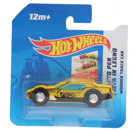 houten auto Free Wheel 9 x 3 cm geel (O)