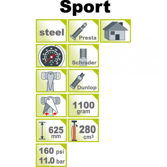 vloerpomp met meter A451 160PSI/11bar staal geel/zwart