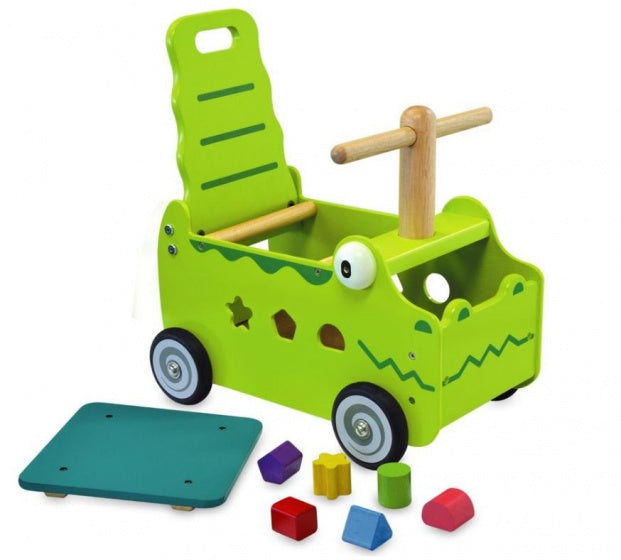 Loop- en duwwagen krokodil 42 x 38 x 24 cm groen