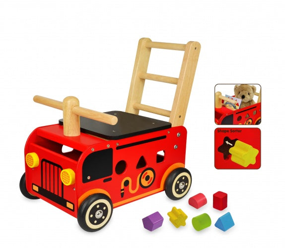 loopduwwagen brandweer 39 cm rood