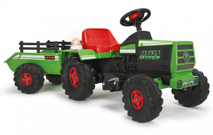 accuvoertuig tractor met aanhanger 6V 140 cm groen
