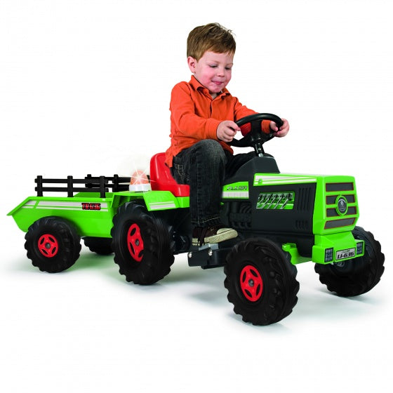 accuvoertuig tractor met aanhanger 6V 140 cm groen