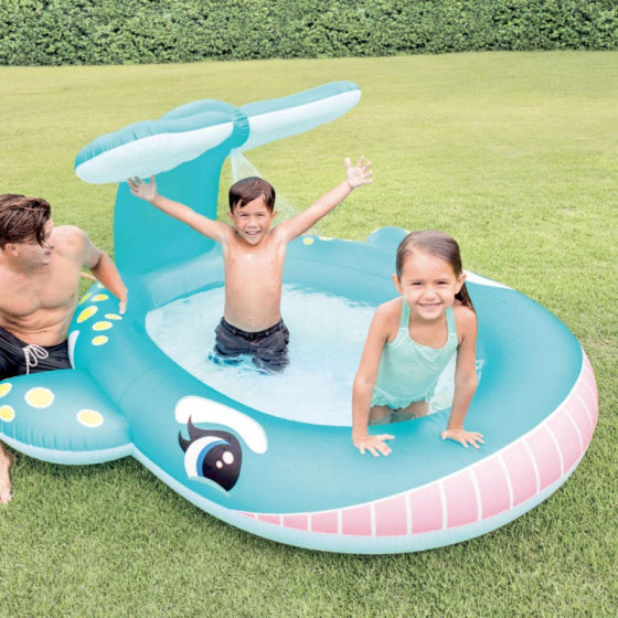 opblaaszwembad Walvis watersproeier 196 x 201 cm blauw