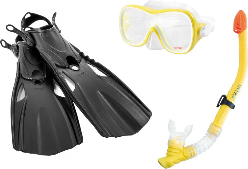 snorkelset Wave Rider zwart/geel 4-delig