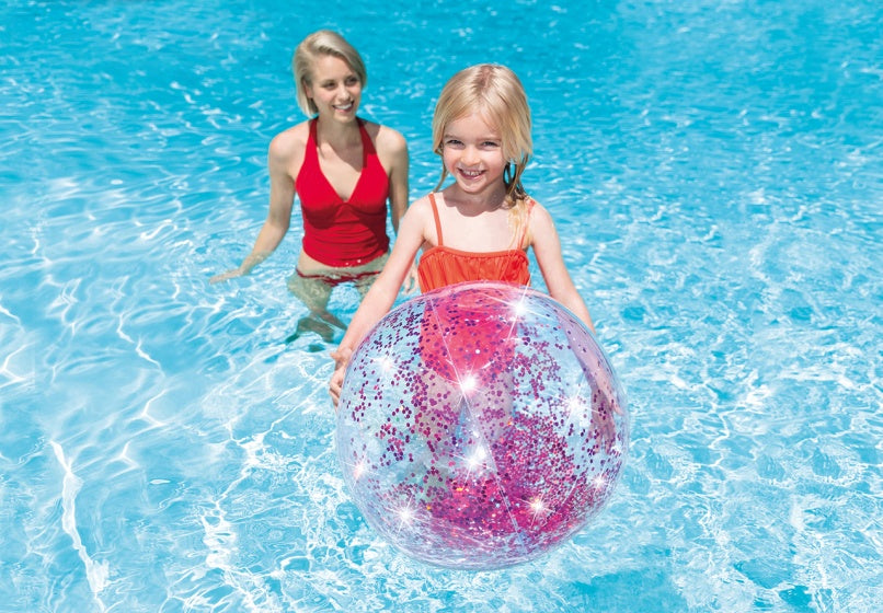 strandbal Glitter 51 cm transparant paars