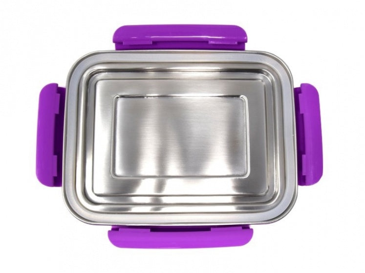RVS lunchbox 2 liter zilver/paars