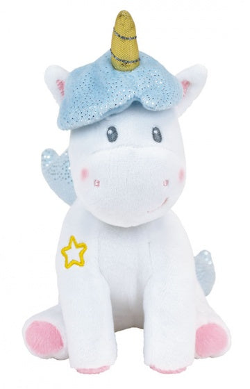 eenhoornknuffel meisjes 18 cm pluche wit/blauw