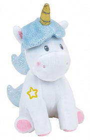 eenhoornknuffel meisjes 18 cm pluche wit/blauw