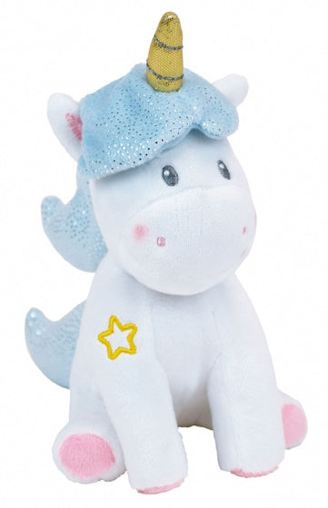 eenhoornknuffel meisjes 18 cm pluche wit/blauw