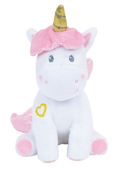 eenhoornknuffel meisjes 18 cm pluche wit/roze