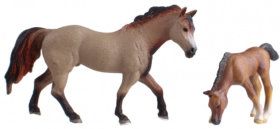 Country Life paard en veulen bruin 14 cm