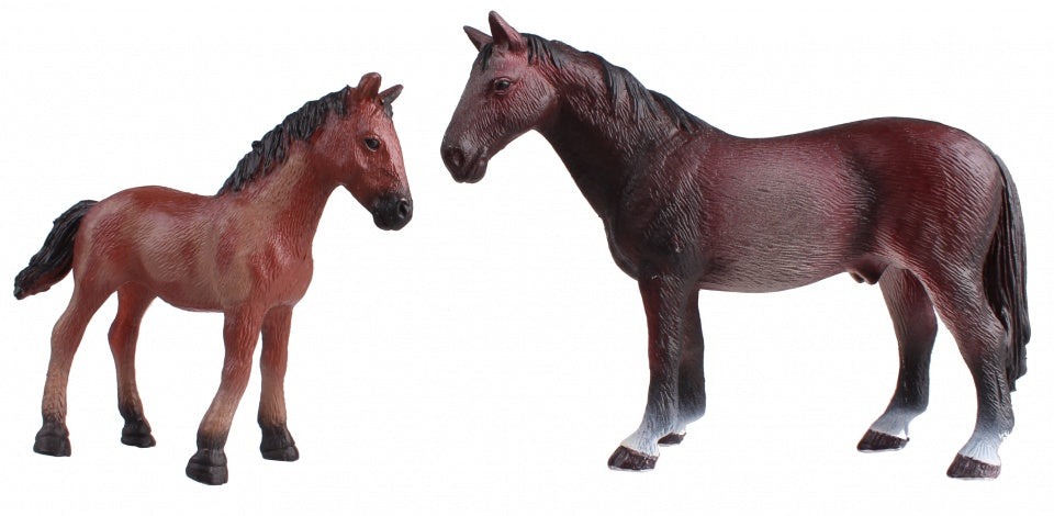 Country Life paard en veulen rood/bruin 14 cm