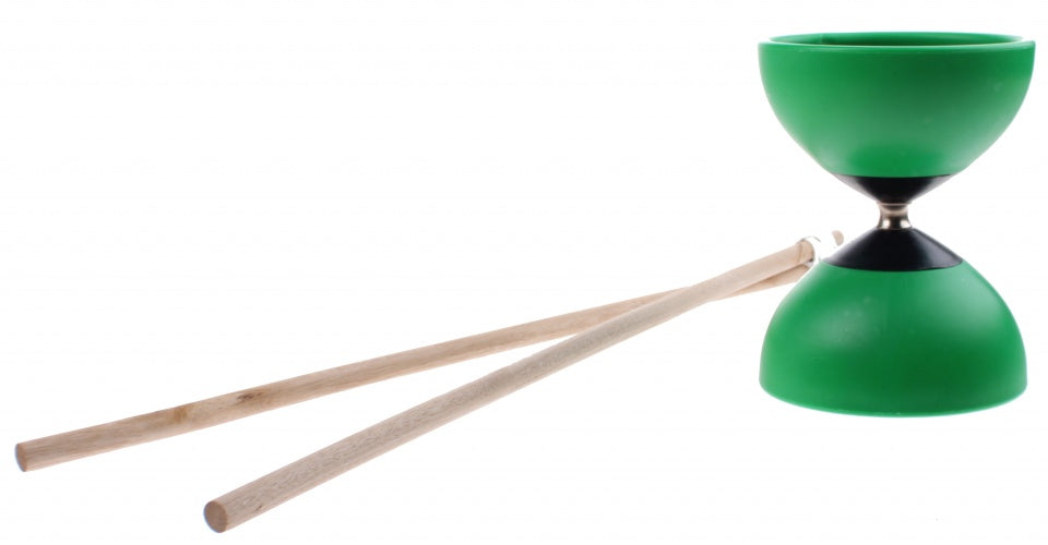 diabolo met houten stokken 13 x 10 cm groen
