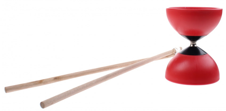 diabolo met houten stokken 13 x 10 cm rood