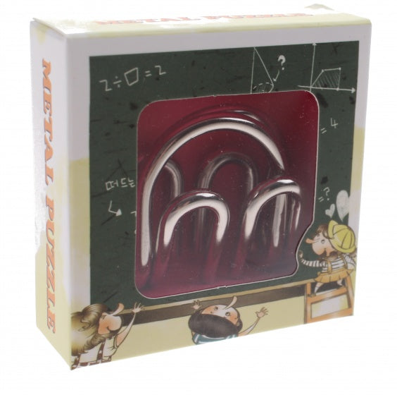 Hersenkraker metalen puzzel in display zilver/roze
