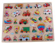 Houten knopjespuzzel transport 45 x 35 cm