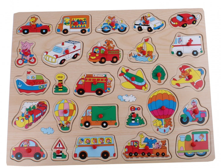 Houten knopjespuzzel transport 45 x 35 cm