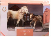 paard met veulen 11 cm/8 cm beige/bruin gestippeld
