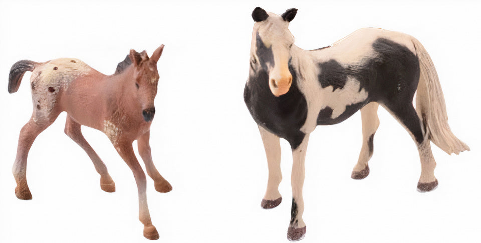 paard met veulen 11 cm / 8 cm bruin/zwart/wit