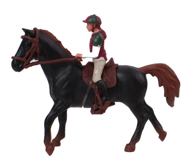 paardenspeelset ruiter met paard zwart 11 cm
