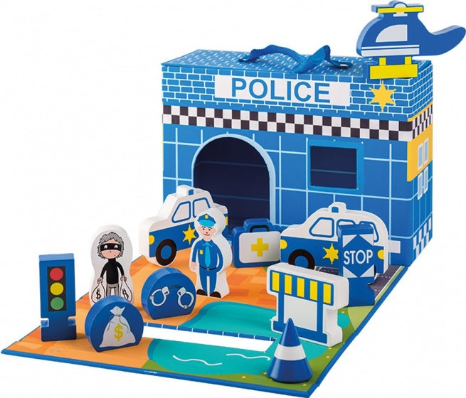 speelset politiebureau hout 13-delig junior blauw