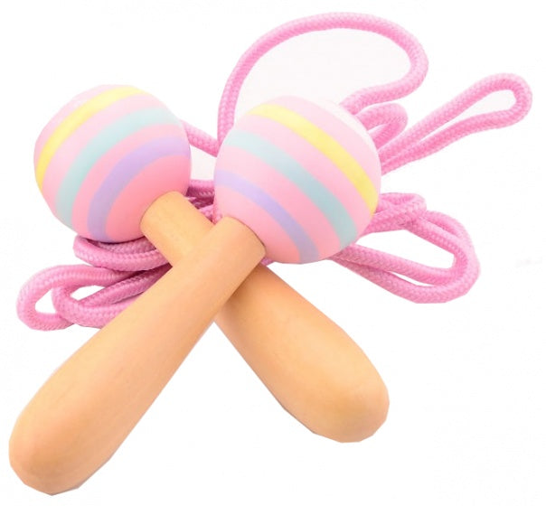 springtouw met houten handvat roze210 cm