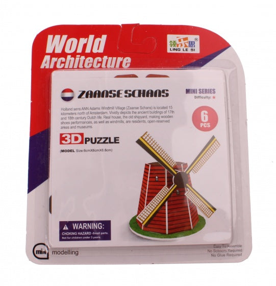 3D-Puzzel molen klein 6-delig rood