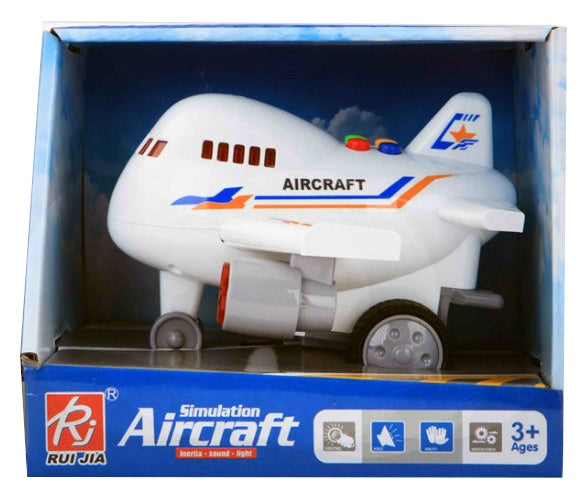 Aircraft vliegtuig met licht en geluid 14 cm wit