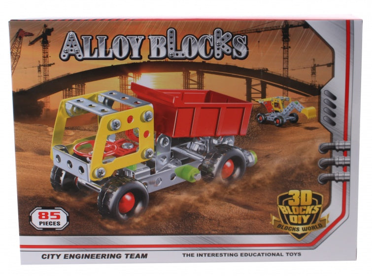 bouwdoos Kiepwagen metaal zilver/geel/rood 85-delig