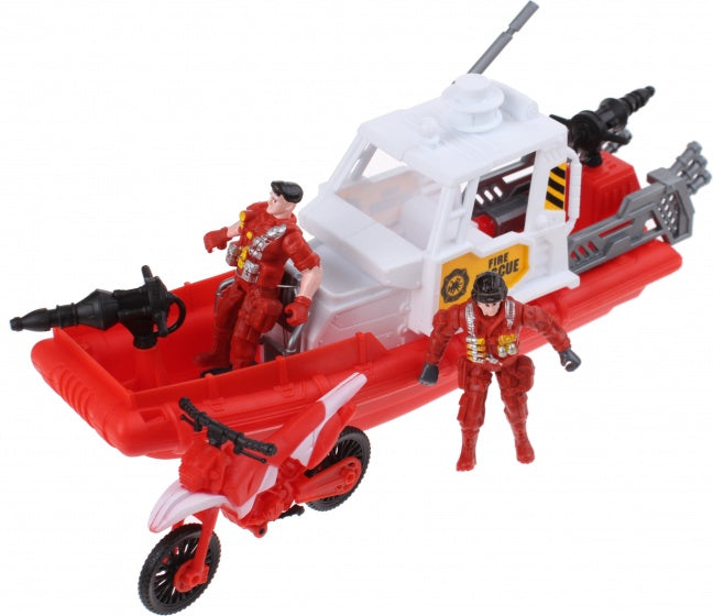 brandweerboot met accessoires 30 cm rood 4-delig