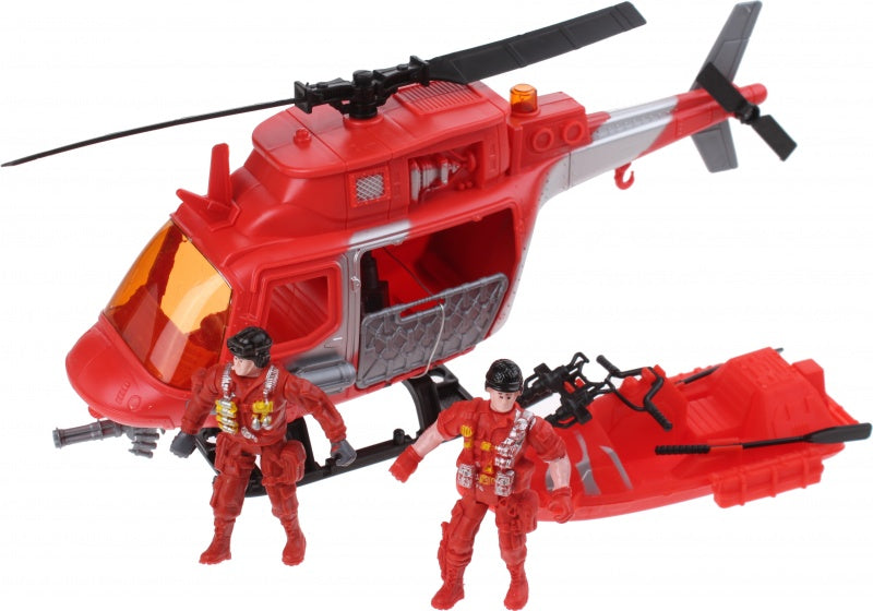 brandweerhelikopter met accessoires 30 cm rood 4-delig