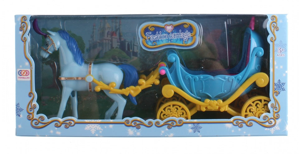 paard met koets Fashion Carriage 23 cm blauw
