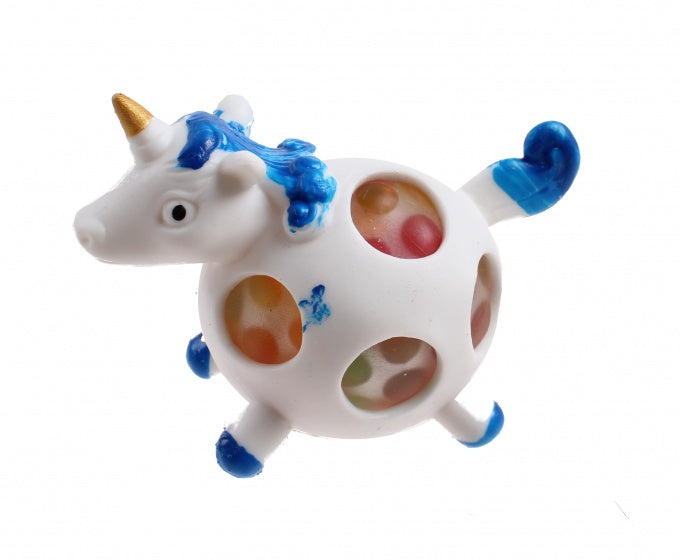 stressbal eenhoorn 9 cm wit/blauw