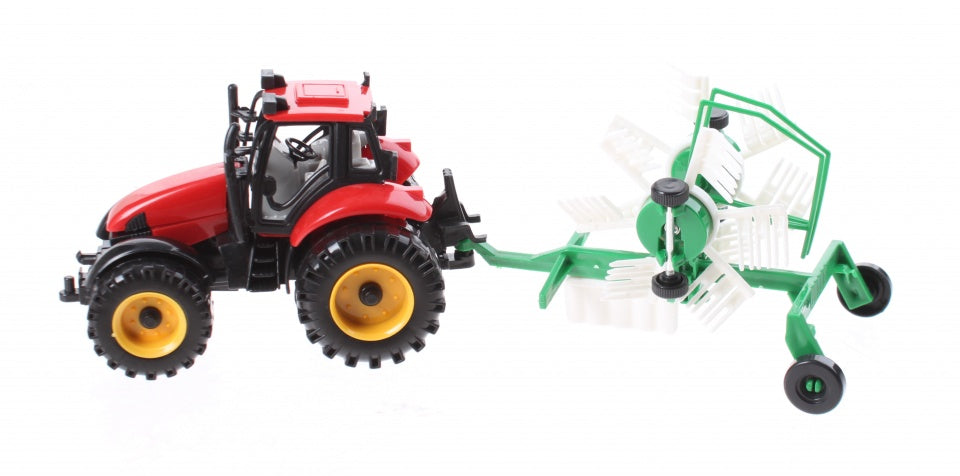 tractor met hooischudder 29 cm rood