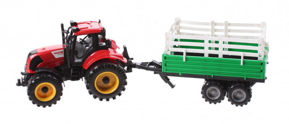 tractor met veewagen 29 cm rood