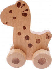 houten giraf op wielen
