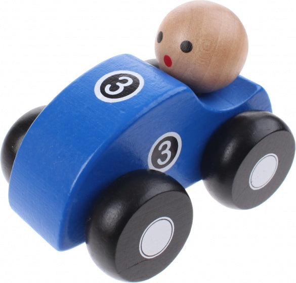 houten raceauto blauw 10 cm