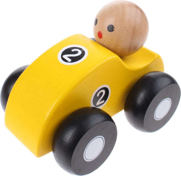 houten raceauto geel 10 cm