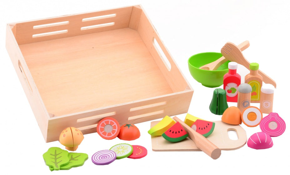 saladeset in houten tray 32 x 30 x 7 cm 29-delig