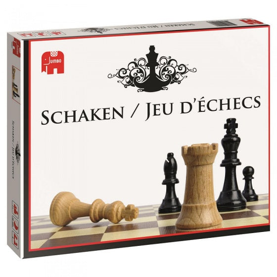 schaakspel hout 34 cm hout bruin/zwart/crème 34-delig