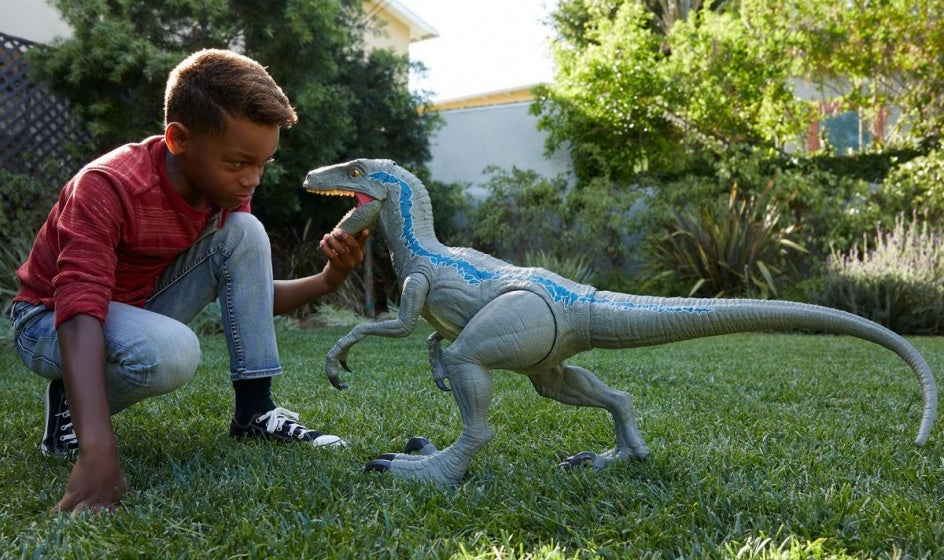 dinosaurus Velociraptor Blue 105 cm grijs/blauw