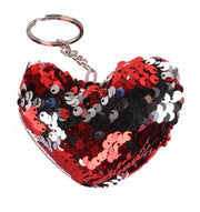 sleutelhanger met draai-pailletten rood/zilver 8 cm