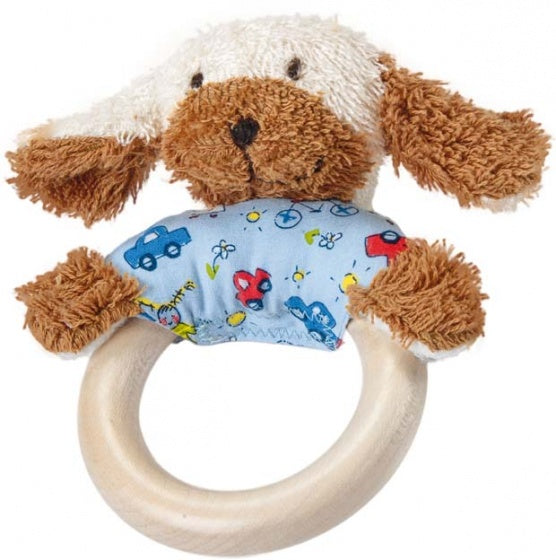 houten grijpring hondje 15 cm blauw
